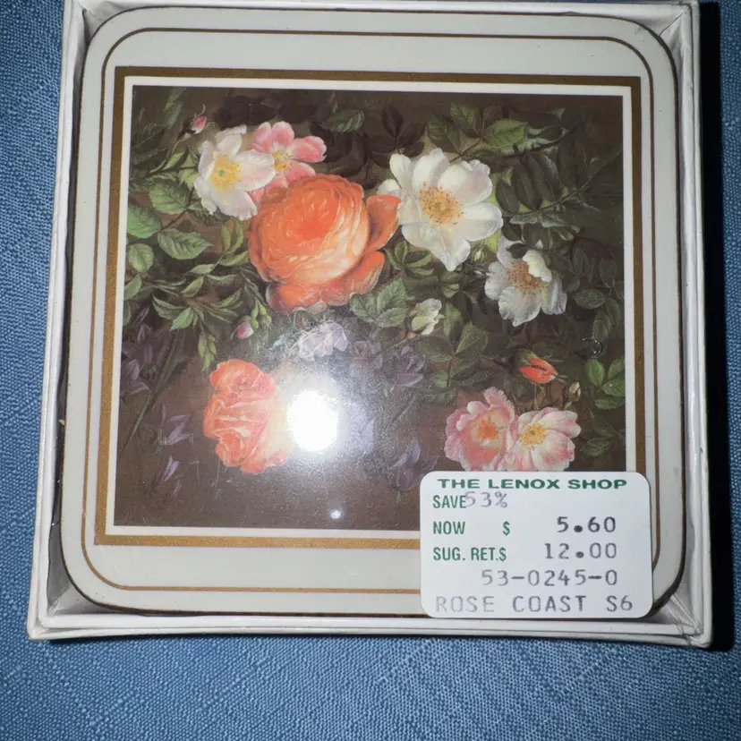 English Life Classical Roses Square Coasters In Original Sealed Box Set Of 6