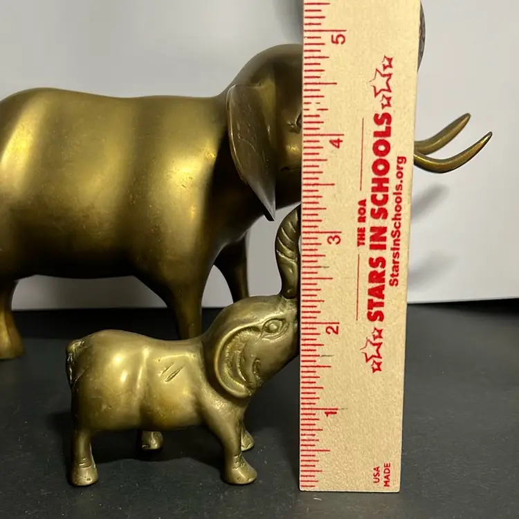 Set Of 2, Mom And Baby Brass Elephants