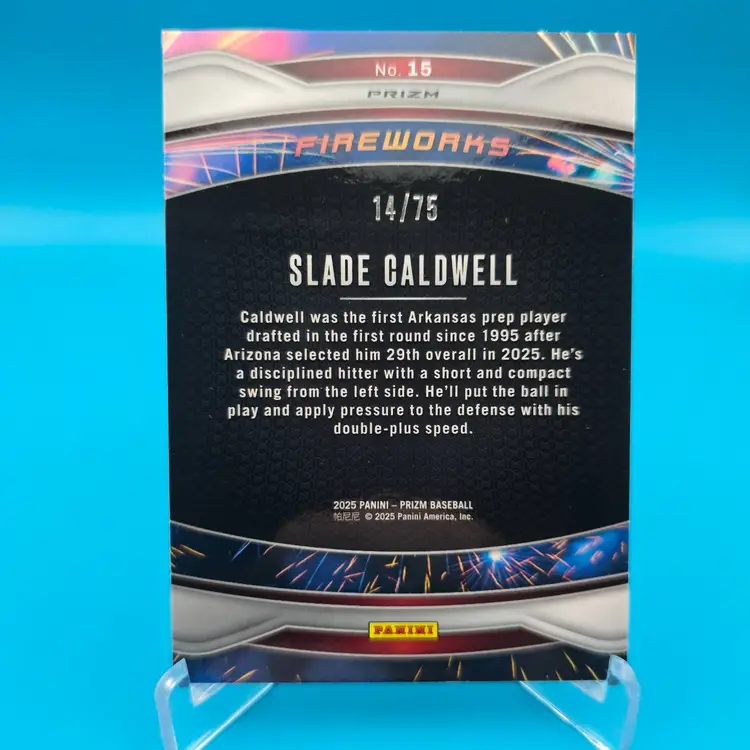Slade Caldwell 2025 Prizm Baseball Blue Pulsar Fireworks SP 14/75 Arizona Diamondbacks