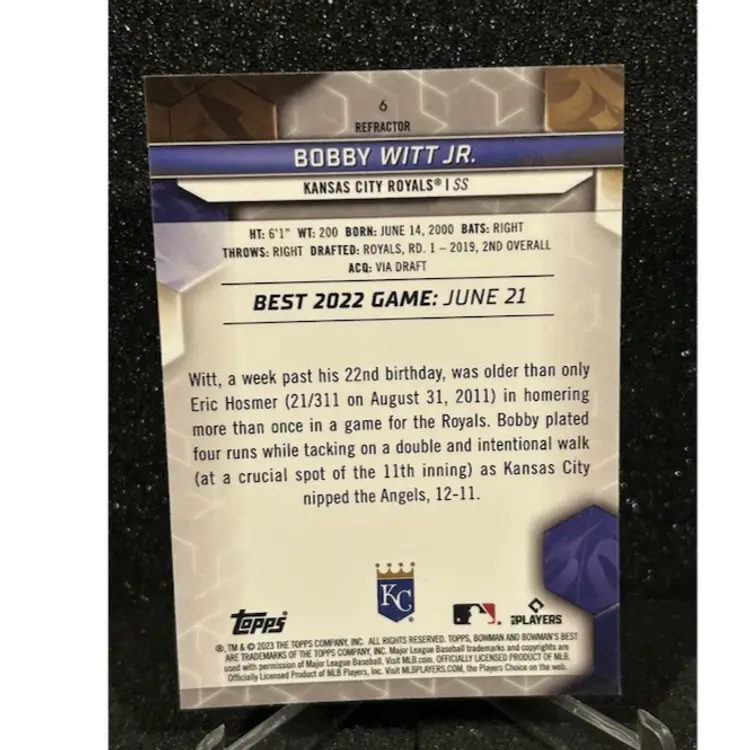 2023 Bowman’s Best Refractor  BOBBY WITT JR.  #6 Kansas City Royals
