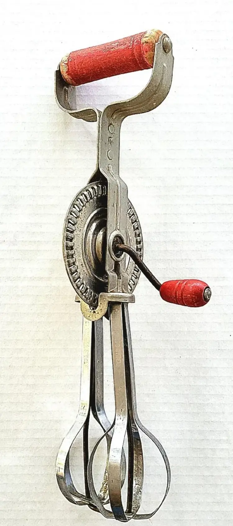 Vintage 1950s Androck Wooden Handle Egg Beater Farmhouse Kitchen Decor Stainless