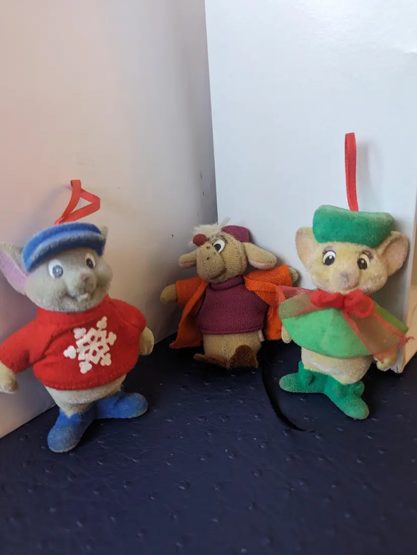 Vintage Christmas Mouse Ornaments Two McDonalds 1990 The Rescuers Down Under BIANCA & BERNARD One Simon From Cinderella