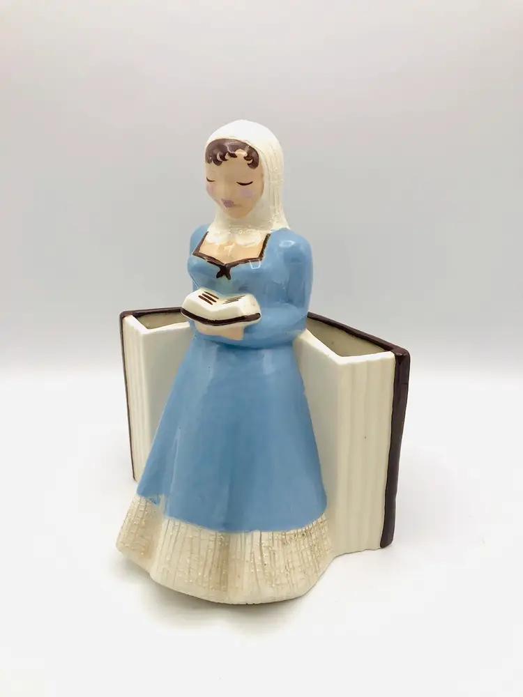 Vintage Heidi Schoop Signed Ceramic Planter Girl Reading Book MCM