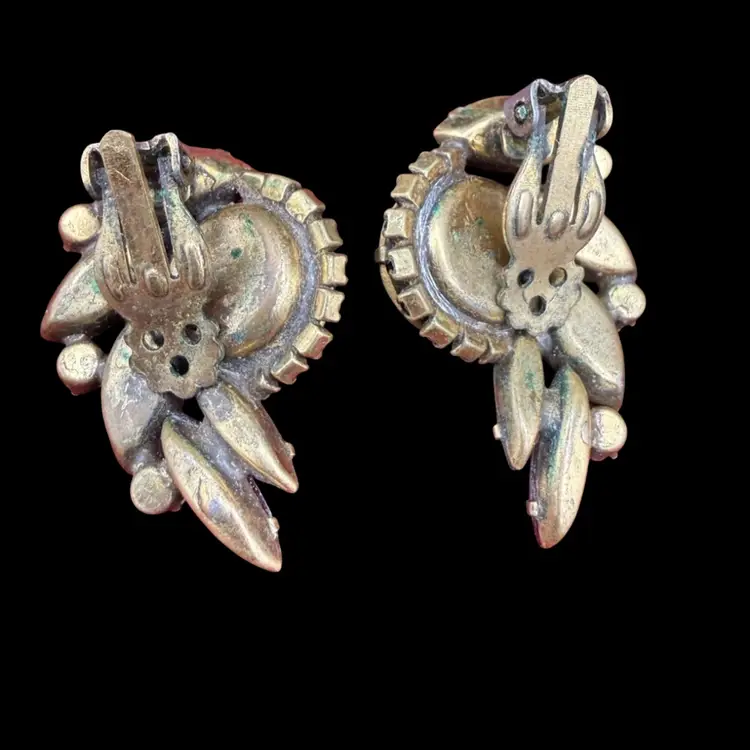 Vintage Gorgeous Faceted Rhinestone Purple Pink Peridot Black Clip On Earrings