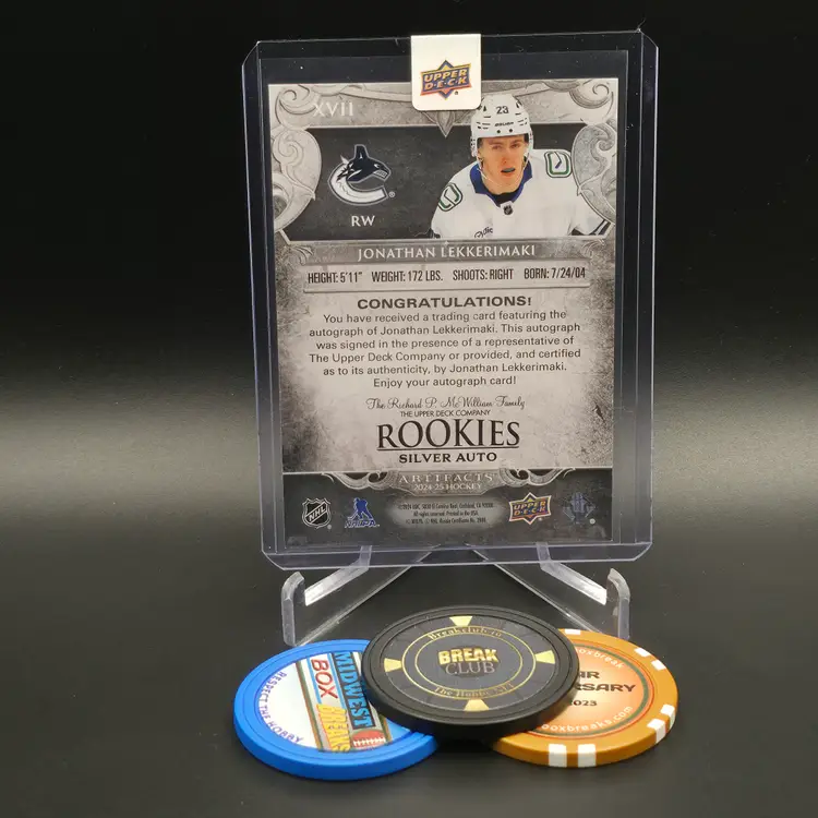 Jonathan Lekkerimaki Rookie Auto 2024-25 Upper Deck Artifacts Hockey Silver Rookie Auto Redemption Card #XVII - Vancouver Canucks