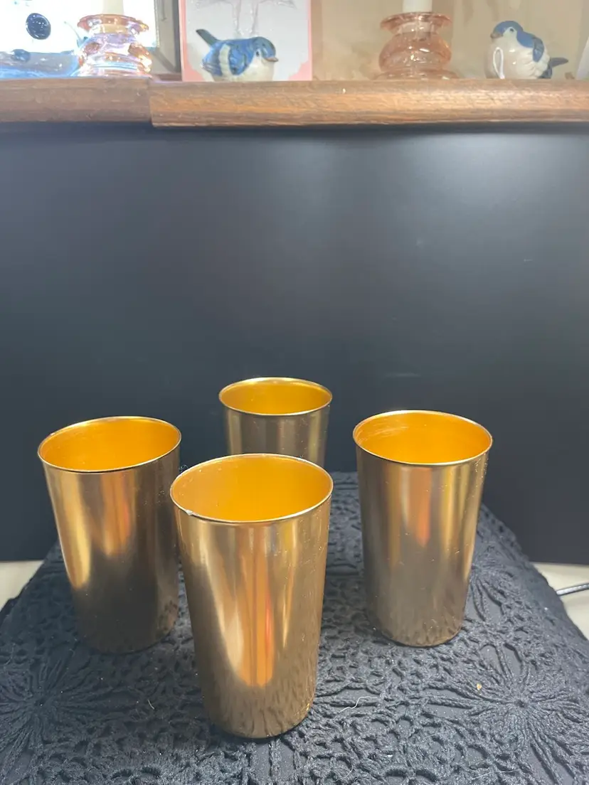 Bascal-Made in Italy-1950s or 1960s Set of 4 Aluminum Gold Tone Tumblers.