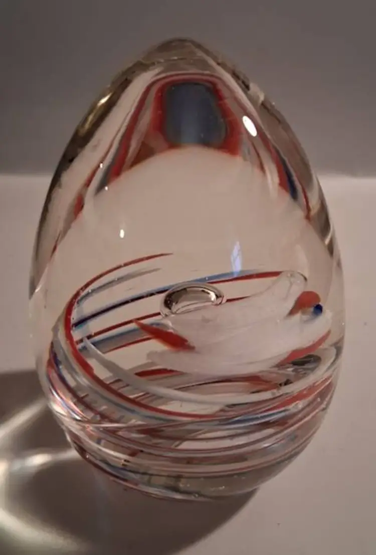 Vintage 1951 Corning Glass Co. Red White Blue Spiral Egg Paperweight ~AS IS-*Read