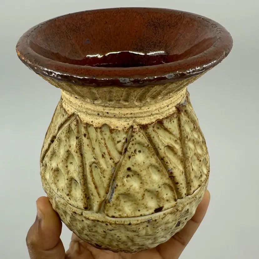 Pottery Vase Textured Design Signed