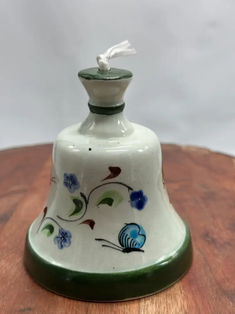 Pottery Handmade Painted Bell Mexico Ken Edwards Design Flowers & Butterflies