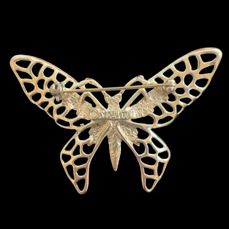 Vintage Sarah Coventry Gold Tone Open Butterfly Brooch Pin Signed 2”
