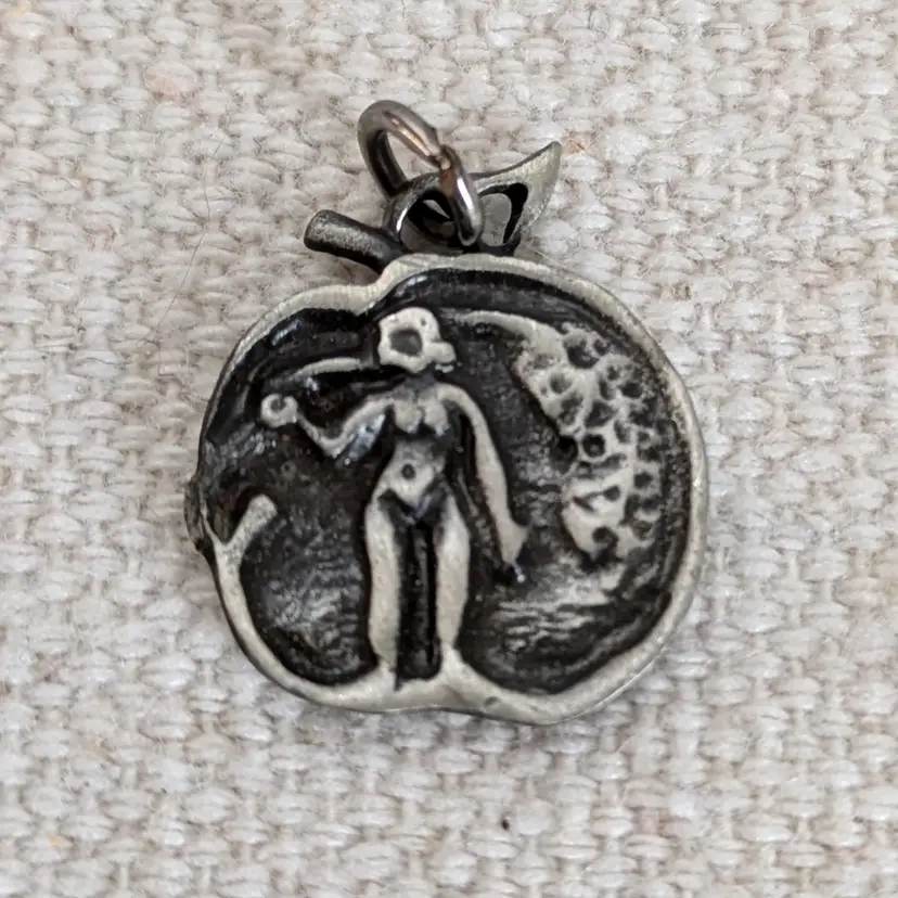 Apple-shaped Eve In Garden Of Eden Pendant Pewter