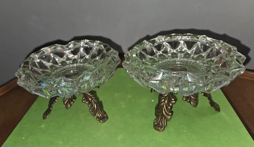 Vintage Italian Glass Ashtrays with brass feet