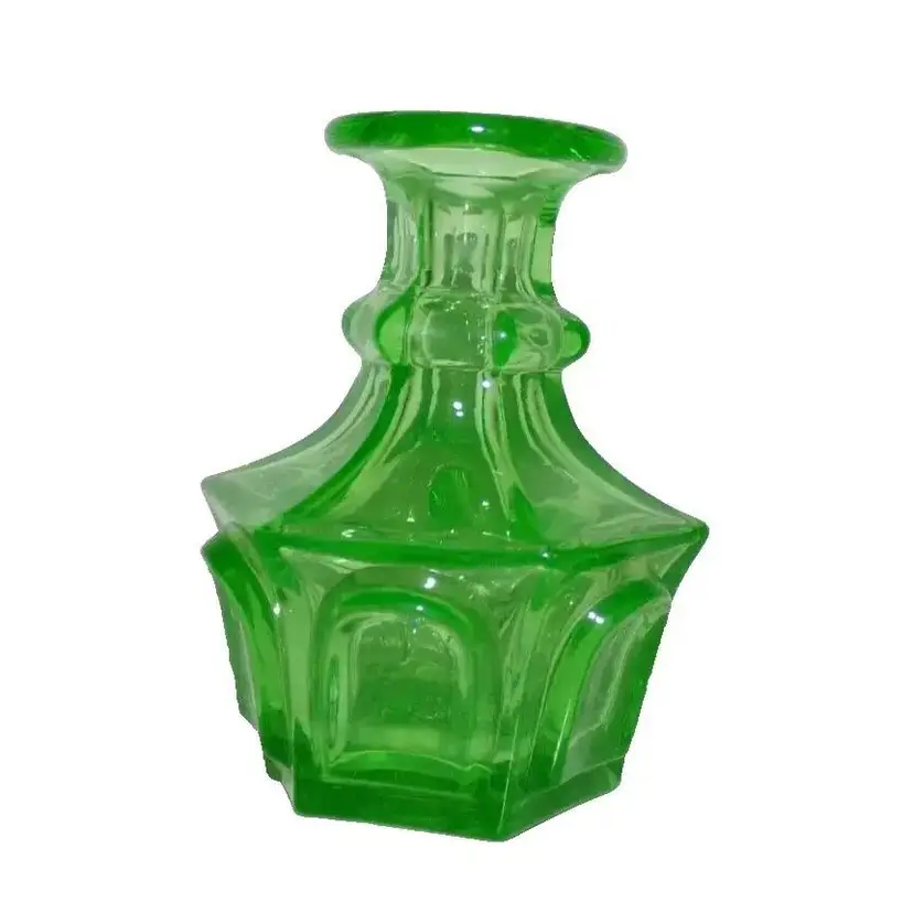 Boston & Sandwich Co. Uranium Green Petal & Loop Hexagonal perfume Bottle, VERY RARE!