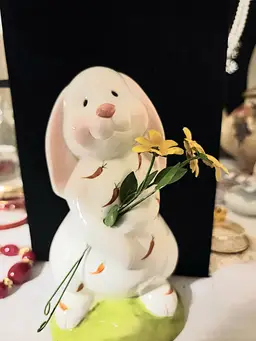 Ceramic bunny with wire flowers