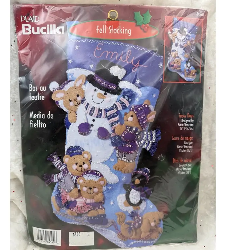 Vintage “Snow Days” Plaid Bucilla Felt Christmas Stocking Kit
