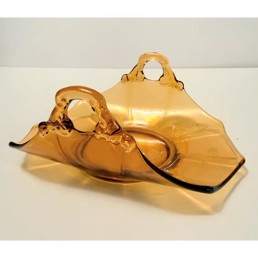 Vintage Cambridge Decagon Amber Basket Elegant Depression Glass