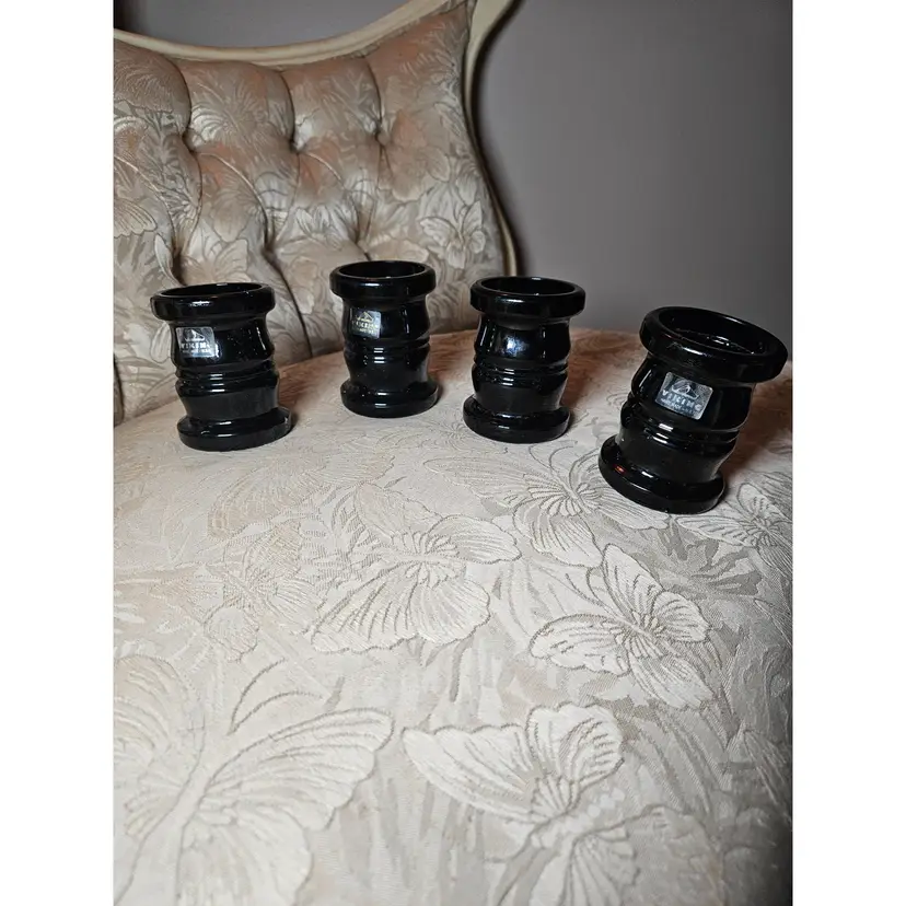 Viking Glass Set of 4 Vintage Ebony Black Glass Candle Holders