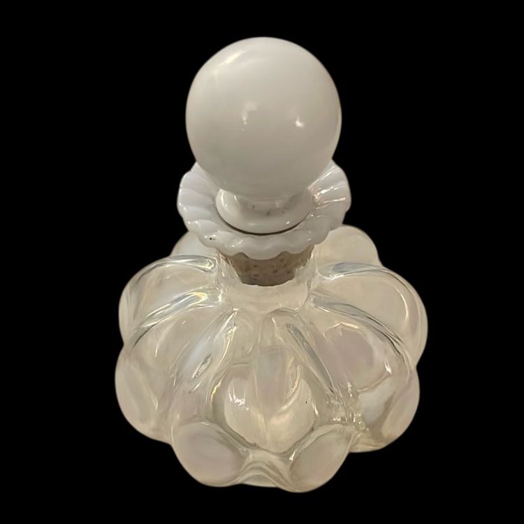 Art Glass Frille Honeysuckle Cologne Bottle Wrisley Perfume Ribbed Melon Ruffled White Dots