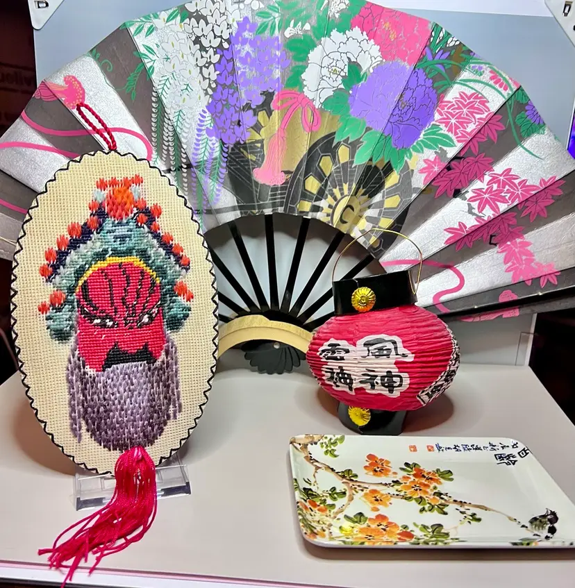 Lot Vintage Asian Decor Folding Fan W Base Saigon Mask Chinese Lantern More