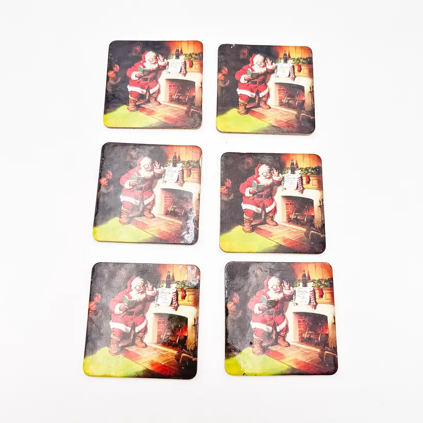 Coca Cola Santa Coasters Cork Back Set of 6 B25