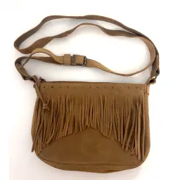 Vintage Hippie Western Minnetonka Brown Suede Fringe Adj Crossbody Handbag