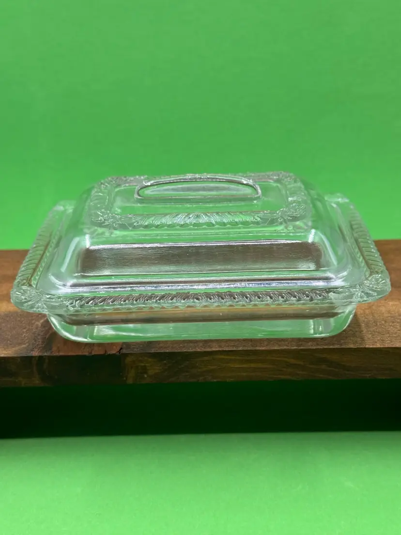 Clear pressed glass Trinket Dish with embossed decorative pattern And Lid.