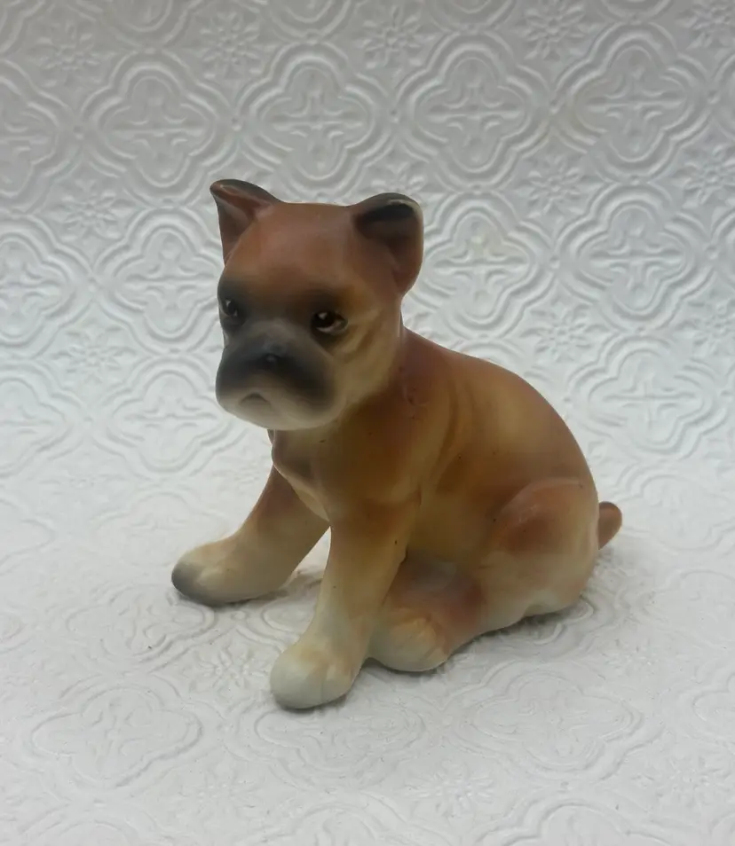Vintage Porcelain Puppy Boxer Dog Figurine Made in Japan 3 1/4" x 3 1/4"