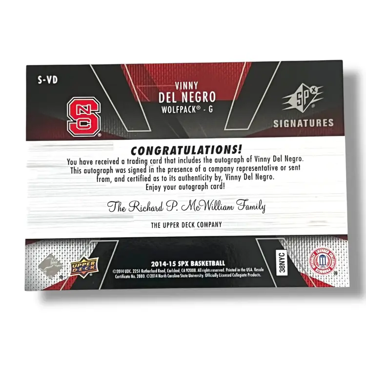 Vinny Del Negro Auto 2014-15 Upper Deck SPx - Signatures #S-VD