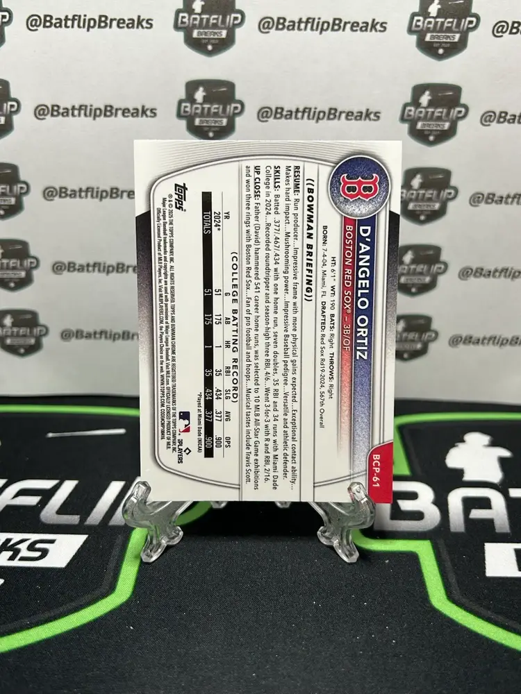 D’Angelo Ortiz 2025 Bowman Chrome 1st Reptilian Refractor #BCP-61 Boston Red Sox