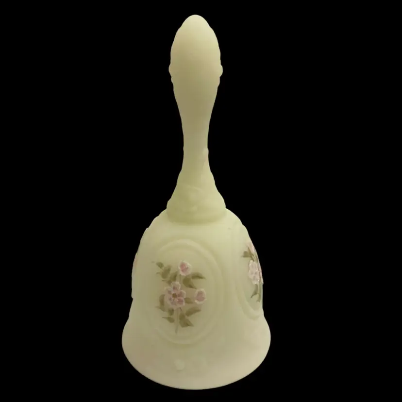 Fenton Pink Blossoms On Custard Bell HP By Darlene Mageehan 6.75” x 3.25”-GLOWS
