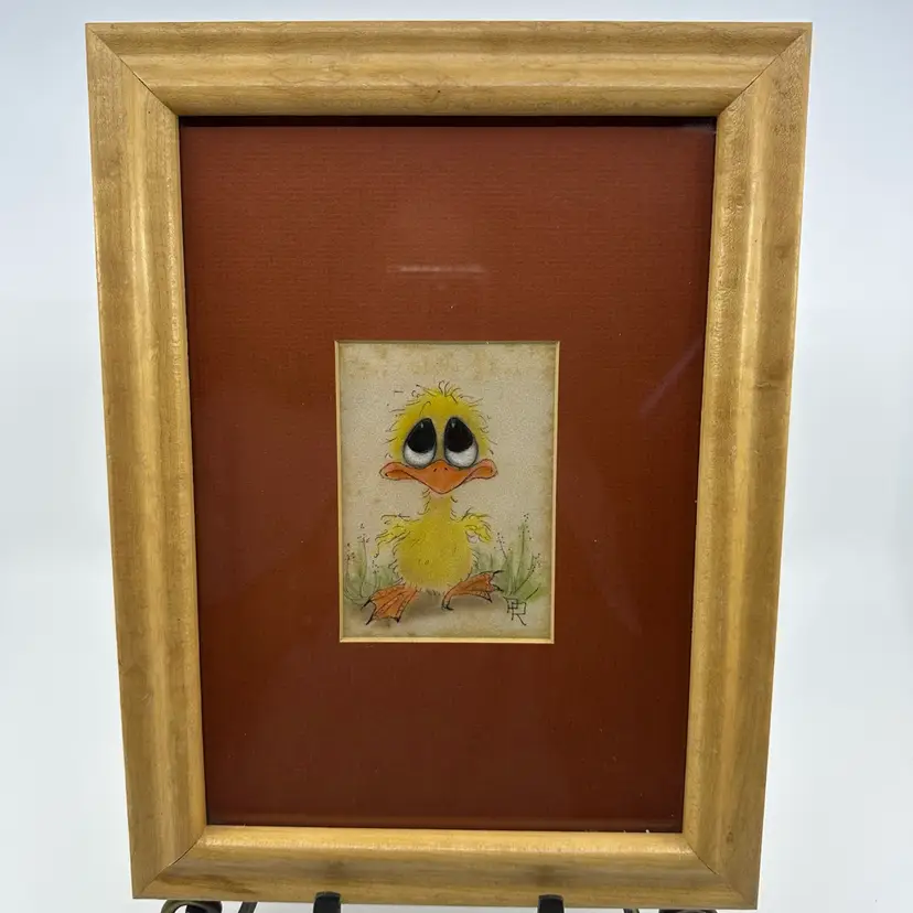 Vintage ORIGINAL Hand Colored Quirky Duck Wooden Frame