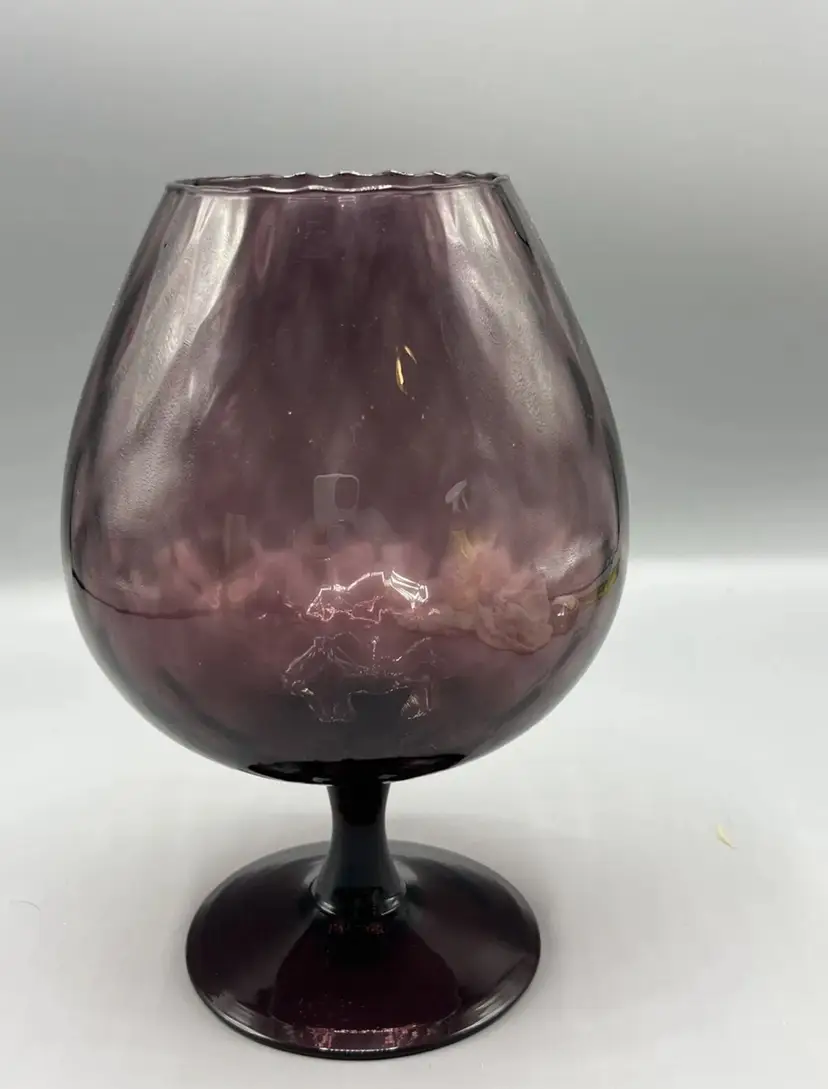 MCM Empoli Italian Glass Brandy Snifter Plum Purple Amethyst Diamond Optic Vase