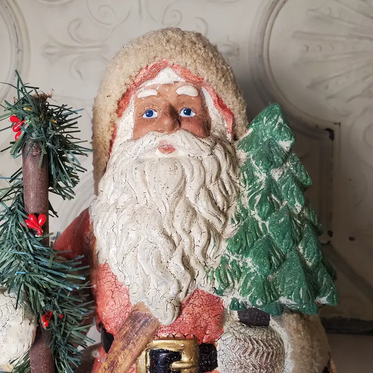 Large Plaster Santa Figure with Satchel and Baskets