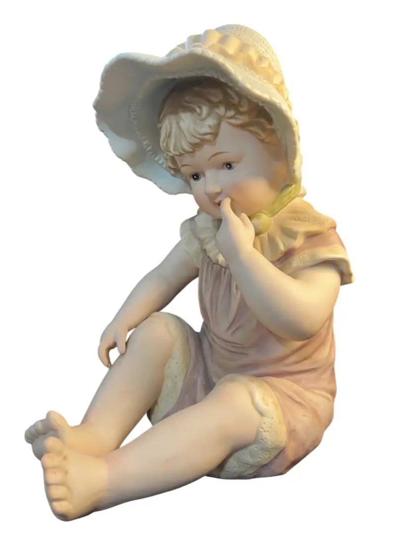 #01 Vintage Victorian Seated Large (12") Piano Baby Beautifully Hand Painted in Pastels. #1919 On Bottom