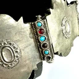 Vintage Sterling Silver Fine Mesh 8 Strand Etruscan Style Choker Necklace Turquoise