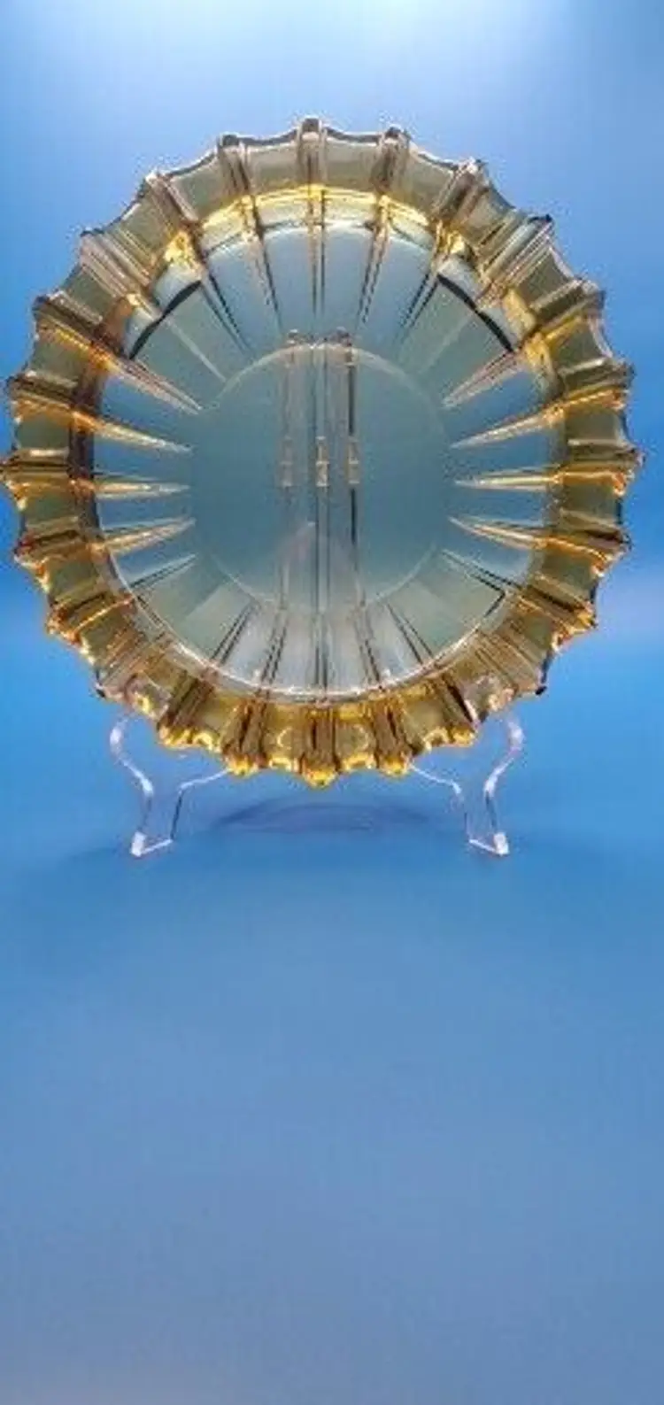 Vintage Amber Yellow Blenko Sunburst Art Glass Ashtray 10" Ribbed Mid Century