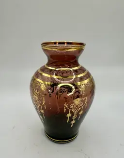 Amethyst Vecchia Murano Vase Venetian Art Glass Gold Gilt 4 1/4”