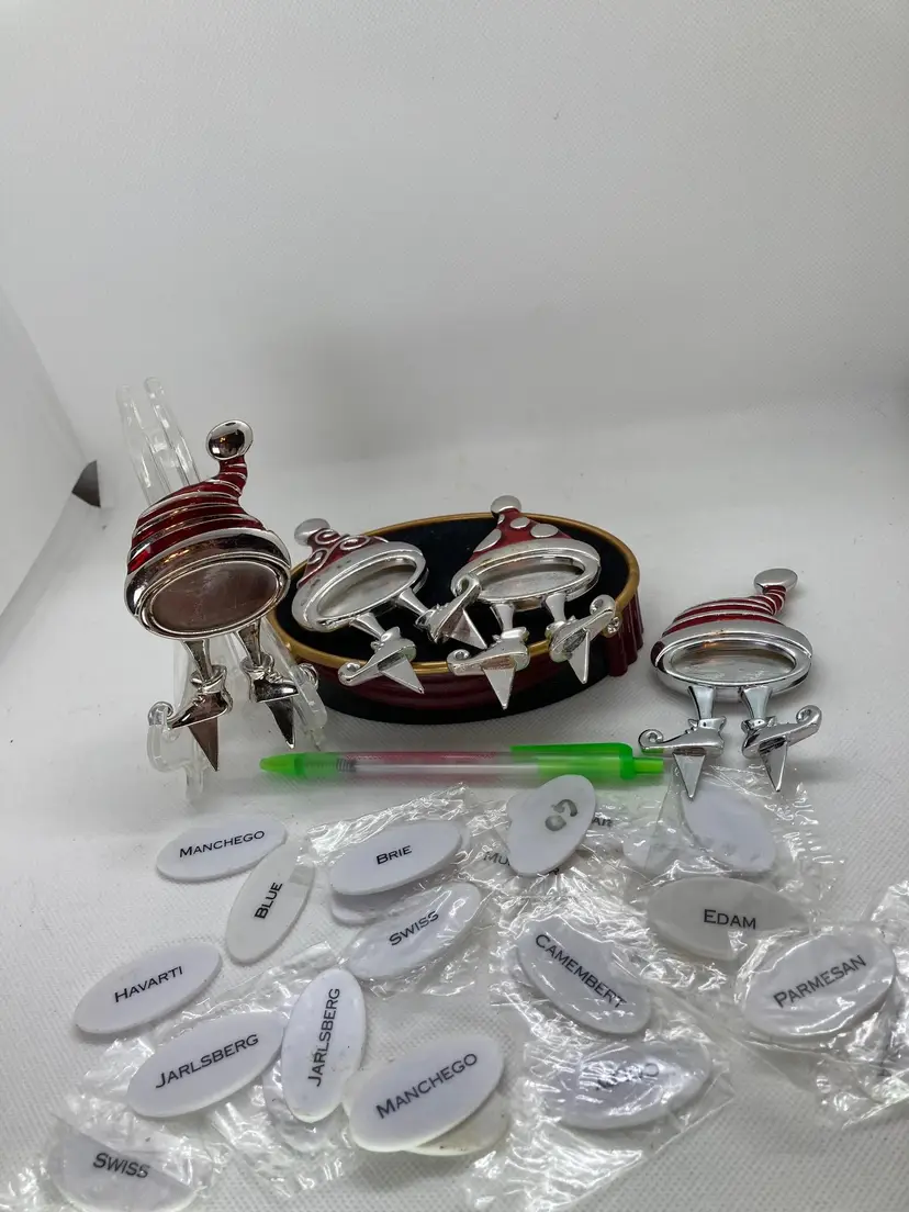 Reed & Barton Silverplate Red Enamel Christmas Santa Hat Cheese Markers