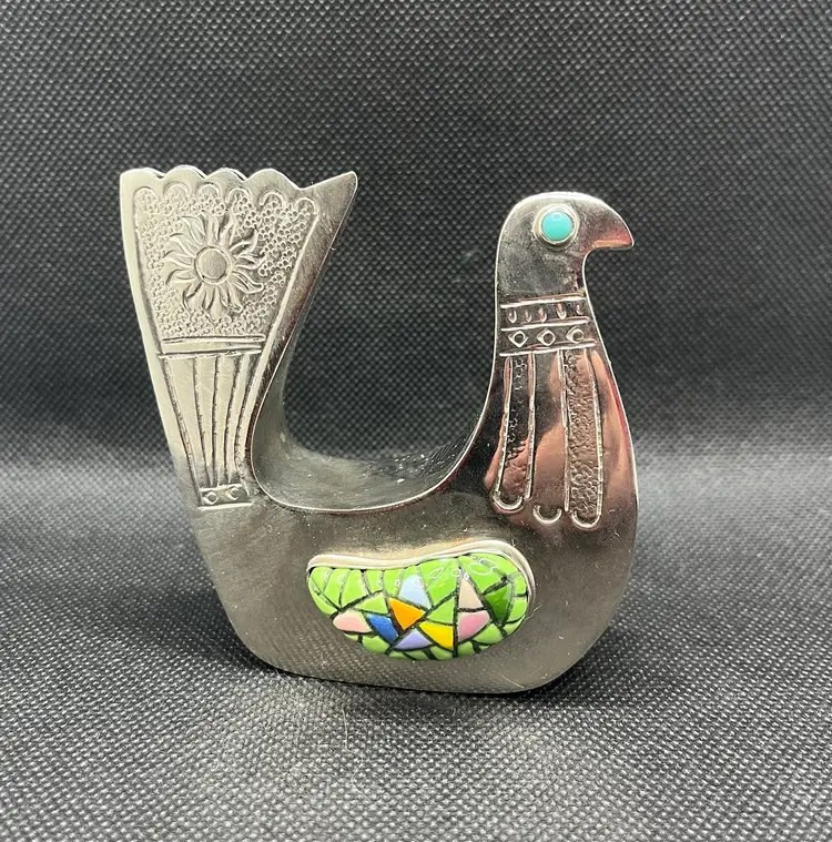 Artist Joaquin Taller Tinta vintage handmade silver plated bird sculpture
