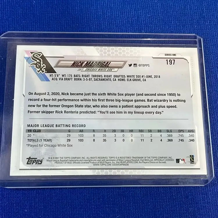 2021 Topps Ser. 1 Nick Madrigal RC Photo variation #197