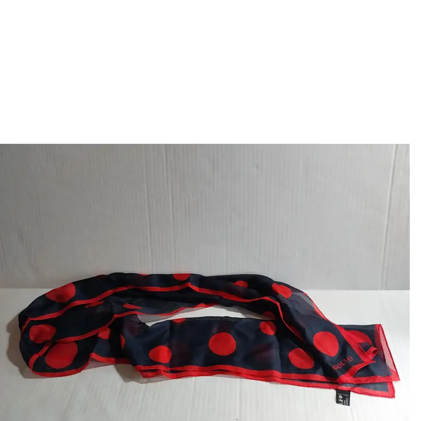 Vintage Adolfo Silk Scarf Blue w/Red Polka Dots