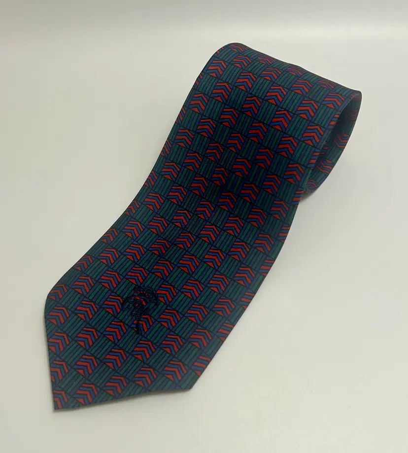 Vintage Countess Mara Red Green Blue Geometric Design Tie 58.50" x 3.75"