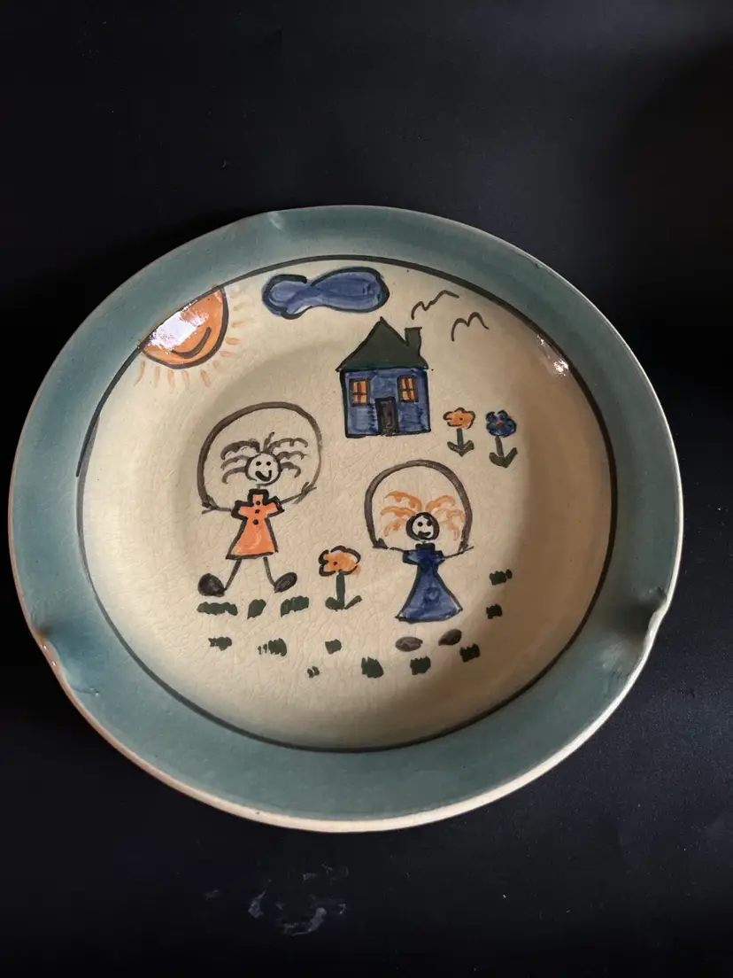 Adorable Jump Roping Girls- Studio Art Pottery Plate- 8.5” Diameter- Signed-
