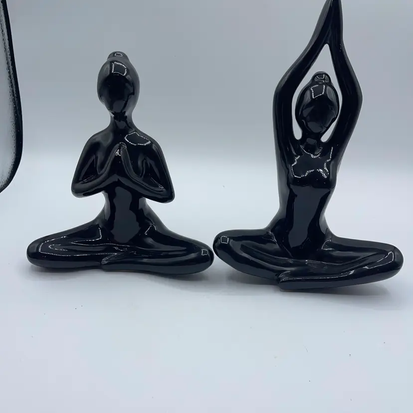 Elegant Yoga Pose Figurines - Black Ceramic Set of 2