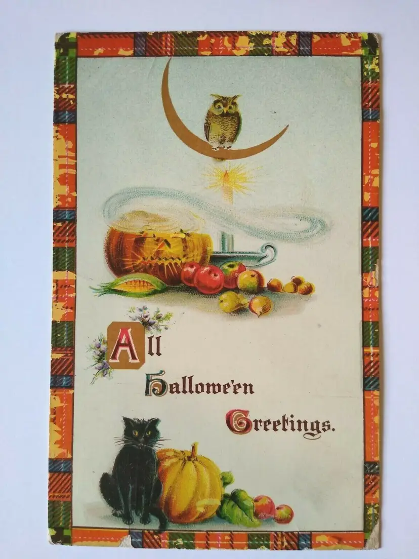 Halloween Postcard Winsch Back Owl Seated On Crescent Moon 2399 Gottschalk 1911