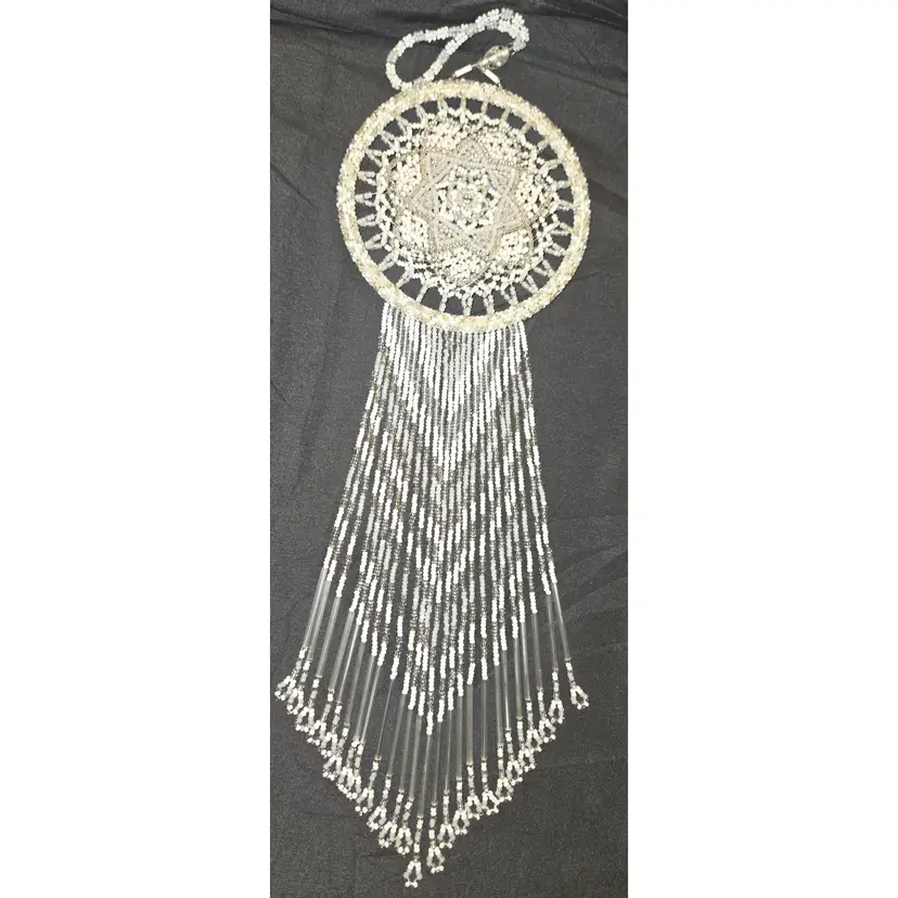 Elegant White Beaded Dreamcatcher