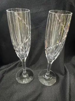 Pair Of Mikasa “Uptown” Cut Crystal Champagne Flutes!