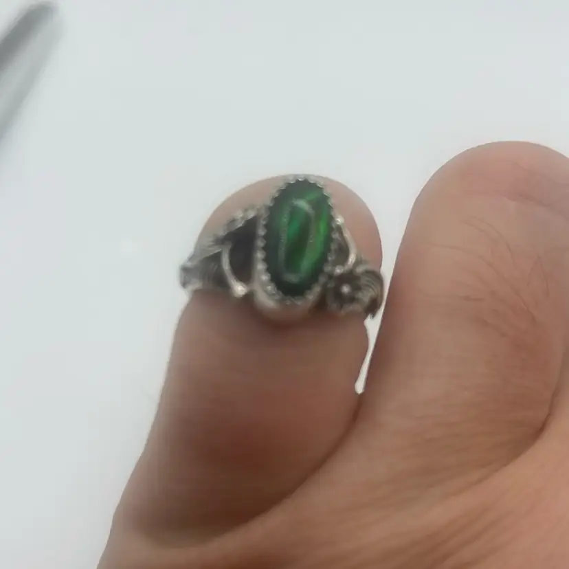 Beautiful Vintage Malachite Oblong Stone RCLE J.W. Sterling Ring Size 7.5