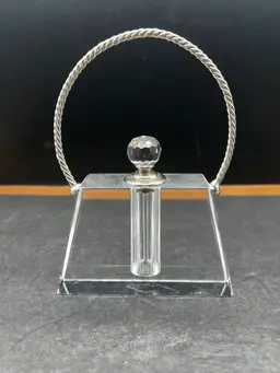 #2018B Vintage Shannon Crystal Perfume Bottle With Dipper Purse/Handbag Style with Silver-tone Handle