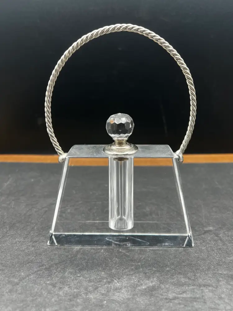 #2018B Vintage Shannon Crystal Perfume Bottle With Dipper Purse/Handbag Style with Silver-tone Handle